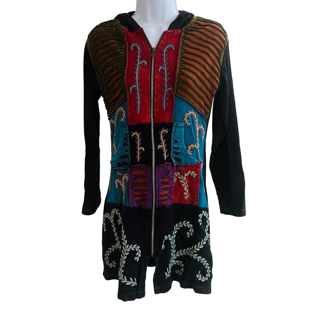 Rising International Womens Y2K Whimsigoth Patchwork Embroidered Hoodie Jacket M